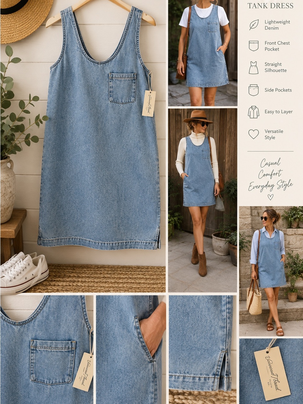 Universal Thread Light Blue Denim Tank Dress with Chest Pocket